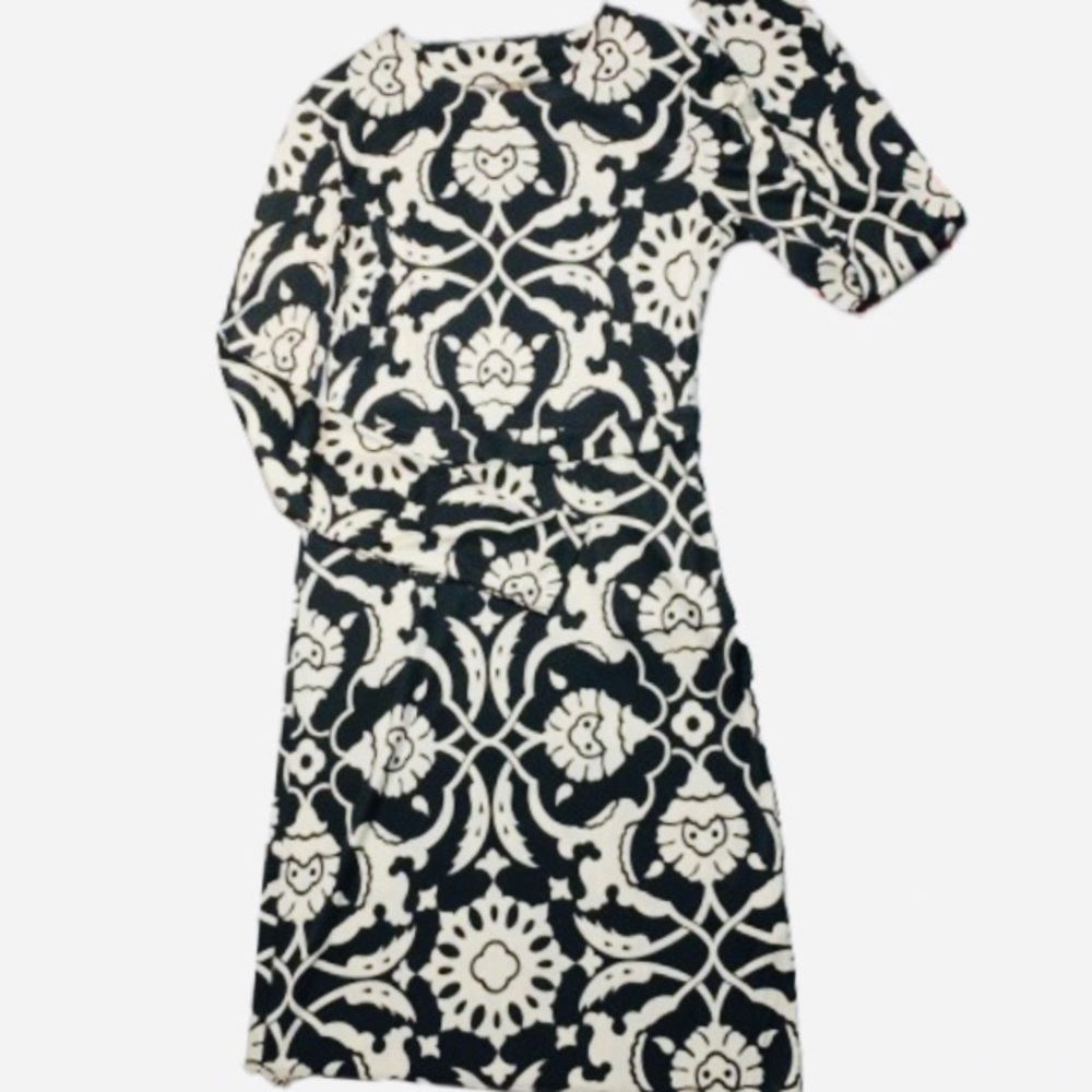 Tory Burch Silk Sheath Dress Black White Long Sleeves EUC S😍